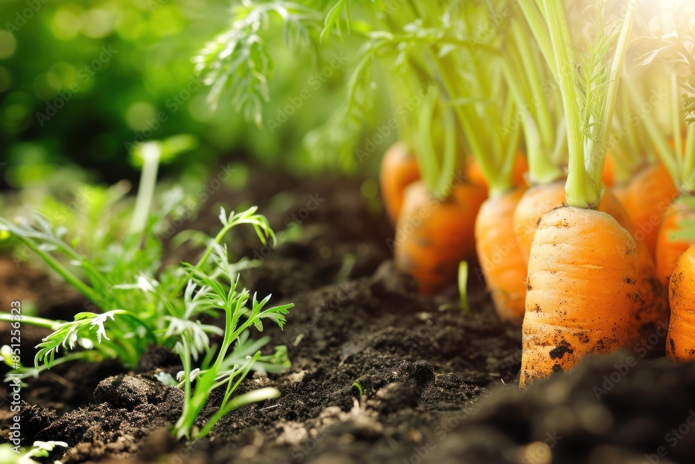 Fresh Carrots Growing in Fertile Soil in an Organic Garden During the Summer Season Fresh Carrots Growing in Fertile Soil in an Organic Garden During the Summer Season
