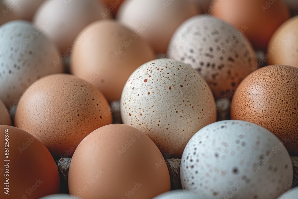 Assorted Brown and Speckled Eggs Neatly Arranged in a Carton Assorted Brown and Speckled Eggs Neatly Arranged in a Carton