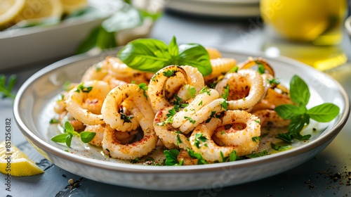 Fried squid on a plate garnished picture
