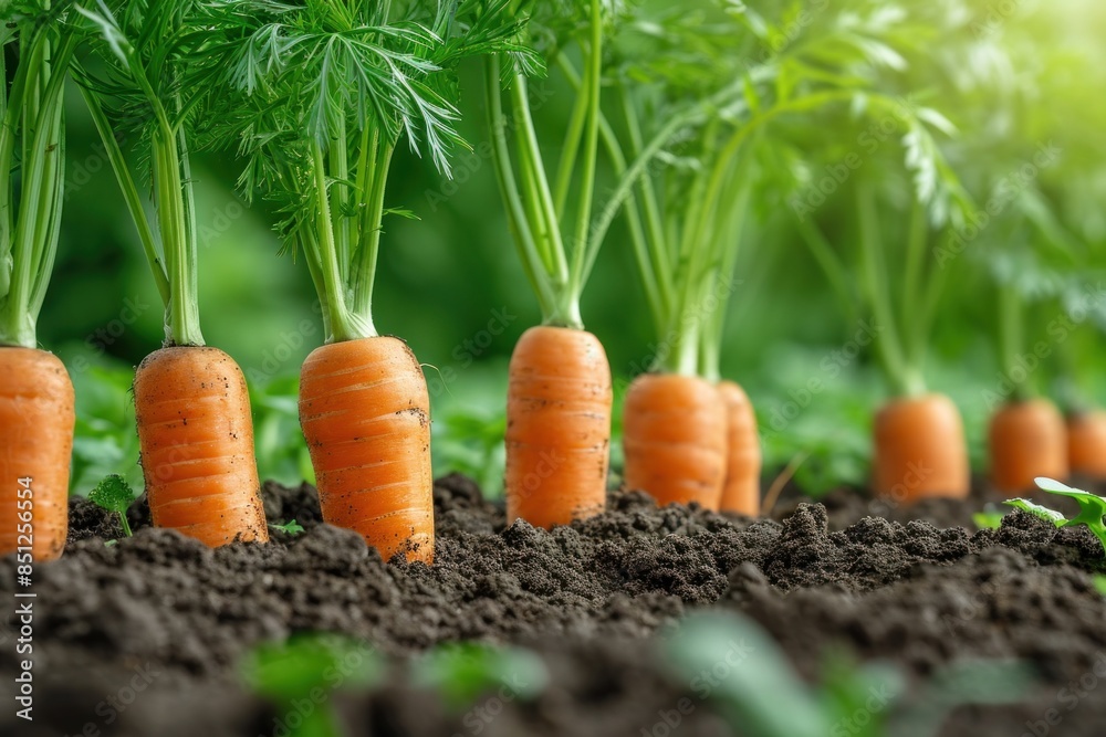 Fresh Carrots Growing in Fertile Soil in an Organic Garden During the Summer Season Fresh Carrots Growing in Fertile Soil in an Organic Garden During the Summer Season