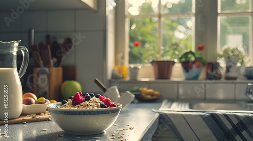 Wallpaper Mural Oatmeal porridge with fruits and nuts img Torontodigital.ca