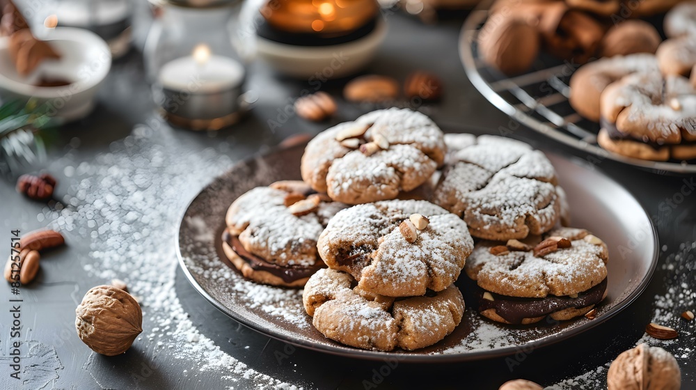 Cookies with chocolate filling on a plate picture
