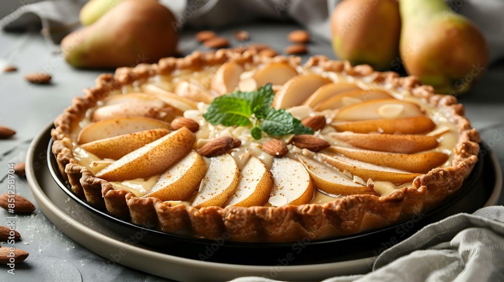 Tart with pears on a plate decorated img Tart with pears on a plate decorated img
