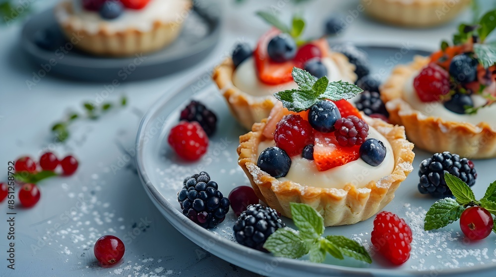 Tartlets with cream and fruits image Tartlets with cream and fruits image