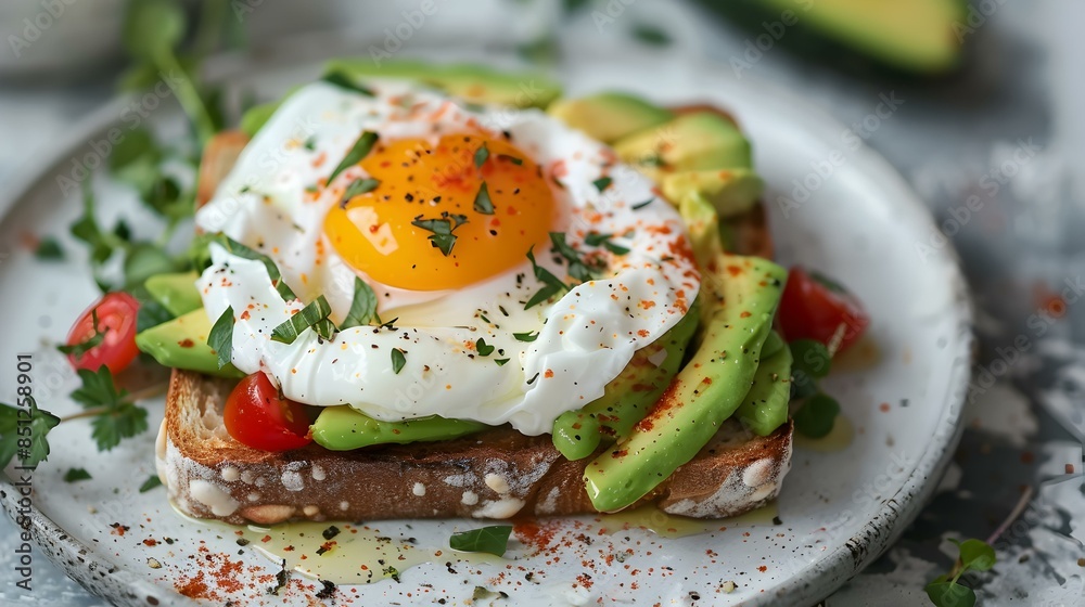 Toast with poached egg on a plate picture Toast with poached egg on a plate picture