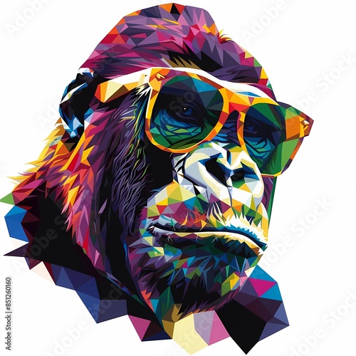 stunning gorilla wear sunglasses with pop art illustration photo