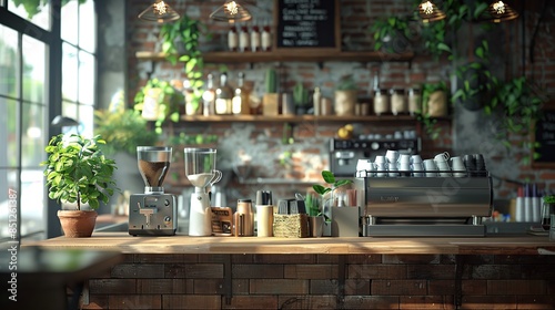 Chic and Cozy Coffee Place with a Modern Bar Counter in a Relaxing Setting