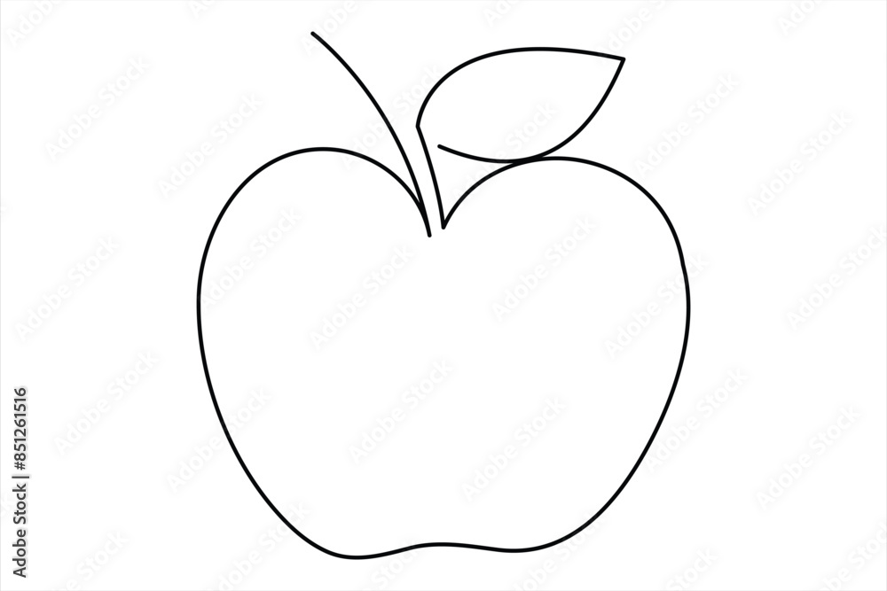 Fototapeta premium Continuous one line art drawing apple outline vector art illustration