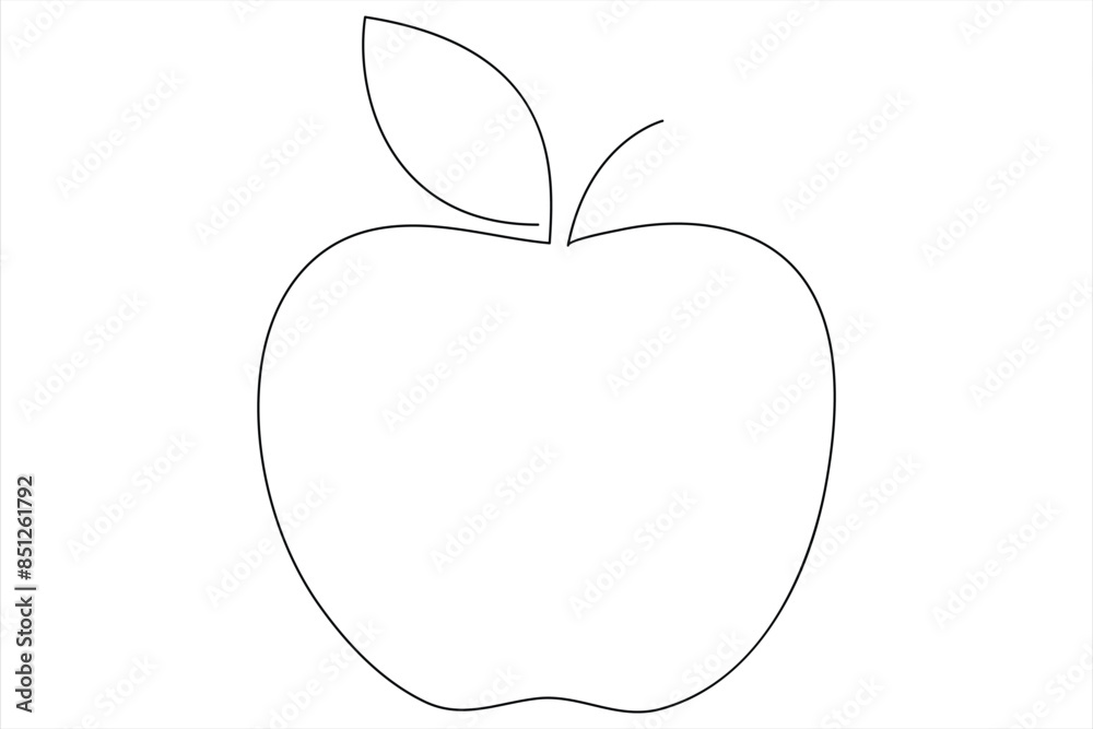 Continuous one line art drawing apple outline vector art illustration