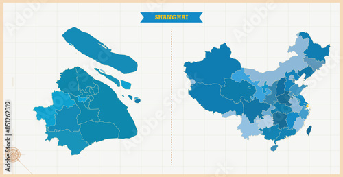 Photography A Map highlighting Shanghai in the China Map, Shanghai and China modern map with