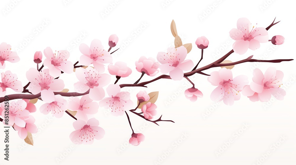 Fototapeta premium Vector illustration of cherry blossom branches with delicate pink flowers on an isolated white background, perfect for springthemed designs and invitations