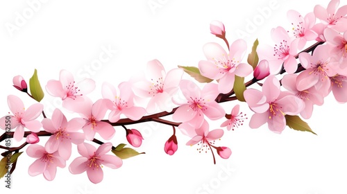 Vector illustration of cherry blossom branches with delicate pink flowers on an isolated white background, perfect for springthemed designs and invitations