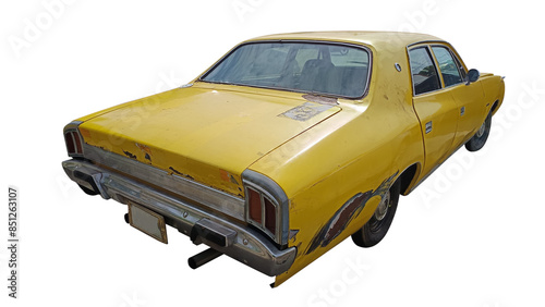 Classic yellow Retro car on white  background