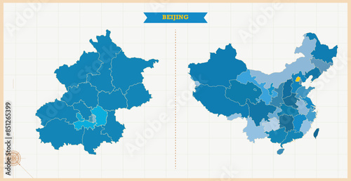 A Map highlighting Beijing in the China Map, Beijing and China modern map with Colorful Hi detailed Vector, geographical borders