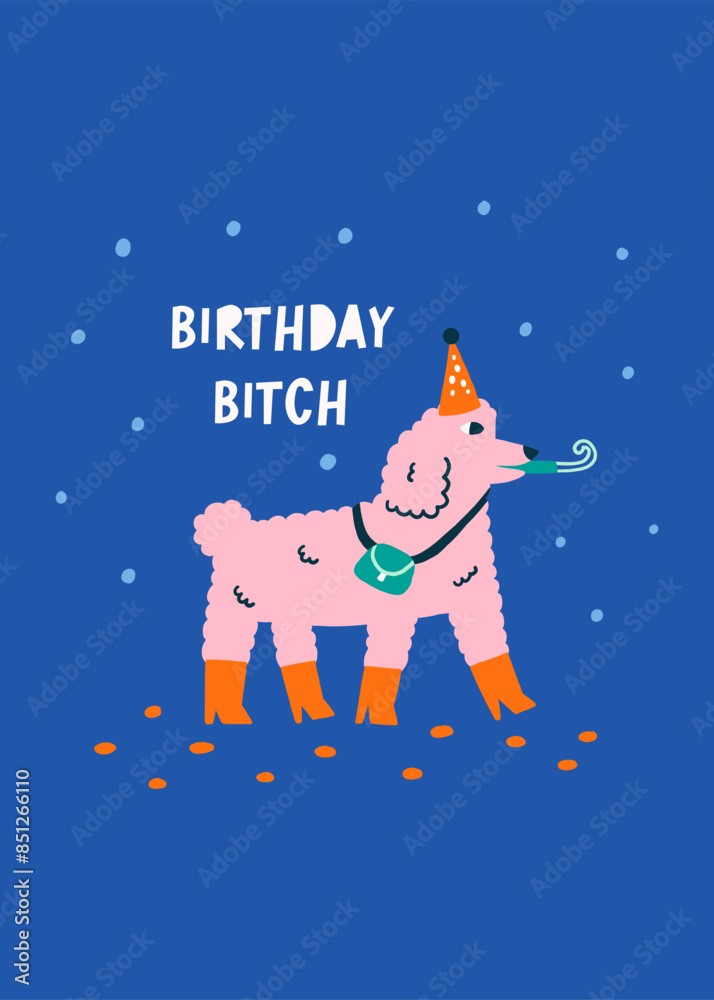Fototapeta premium Greeting Birthday Card Trendy Dog