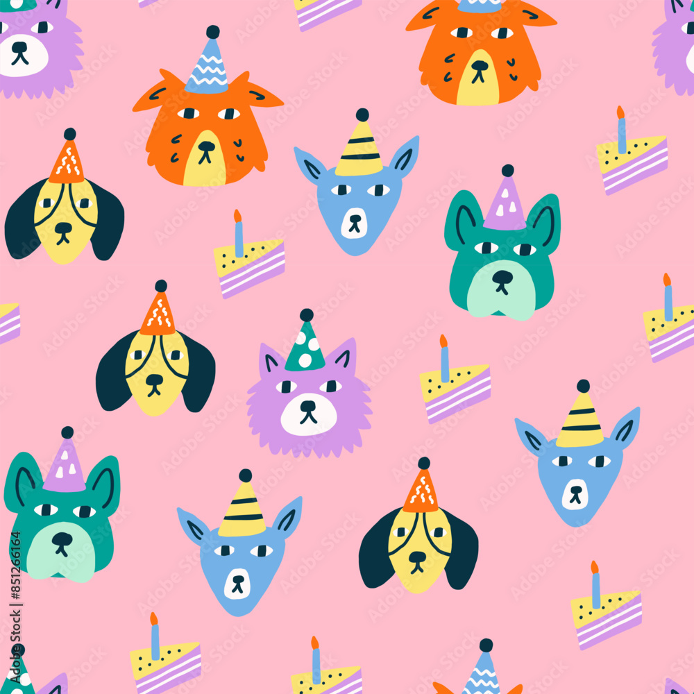 Surface seamless pattern design faces dogs Surface seamless pattern design faces dogs