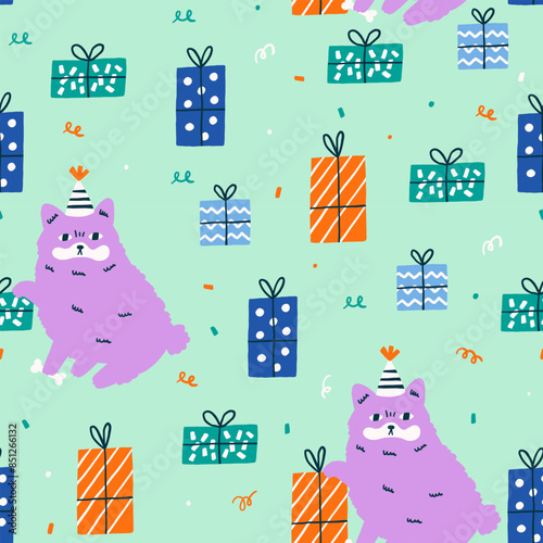 Surface seamless pattern design dog with gift box