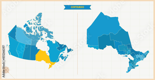 A Map highlighting Ontario in the Canada Map, Ontario and Canada modern map with Colorful Hi detailed Vector, geographical borders