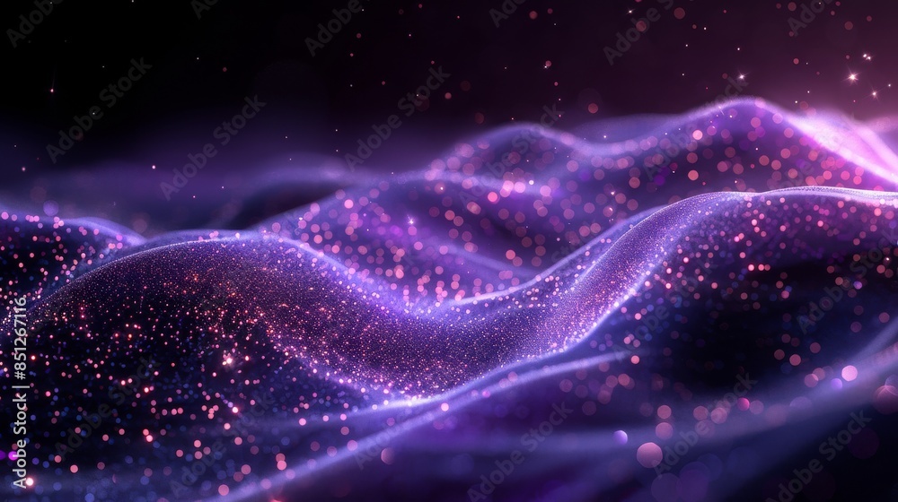 abstract of dark night sky with digital waves, dark background, subtle use of dark purple #7E53A1 