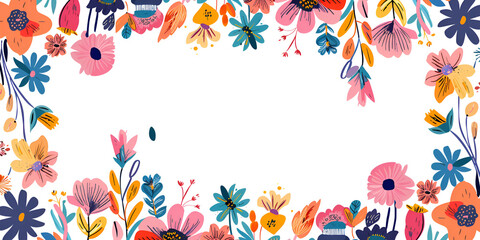 "Colorful Floral Border Design" | "Vibrant Flower Frame Illustration"

