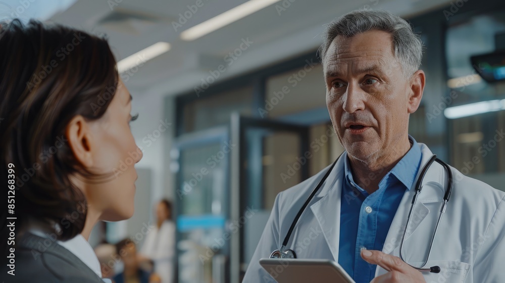 Two medical professionals discussing work Two medical professionals discussing work