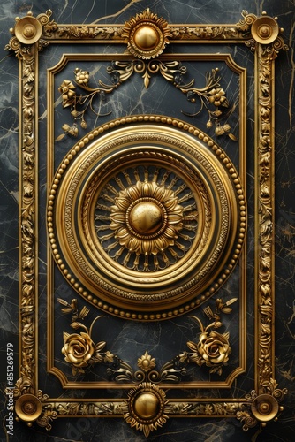 Luxurious Baroque Ornamental Frame with Intricate Gold Detailing on Elegant Marble Background, Perfect for Sophisticated and Classic Decor