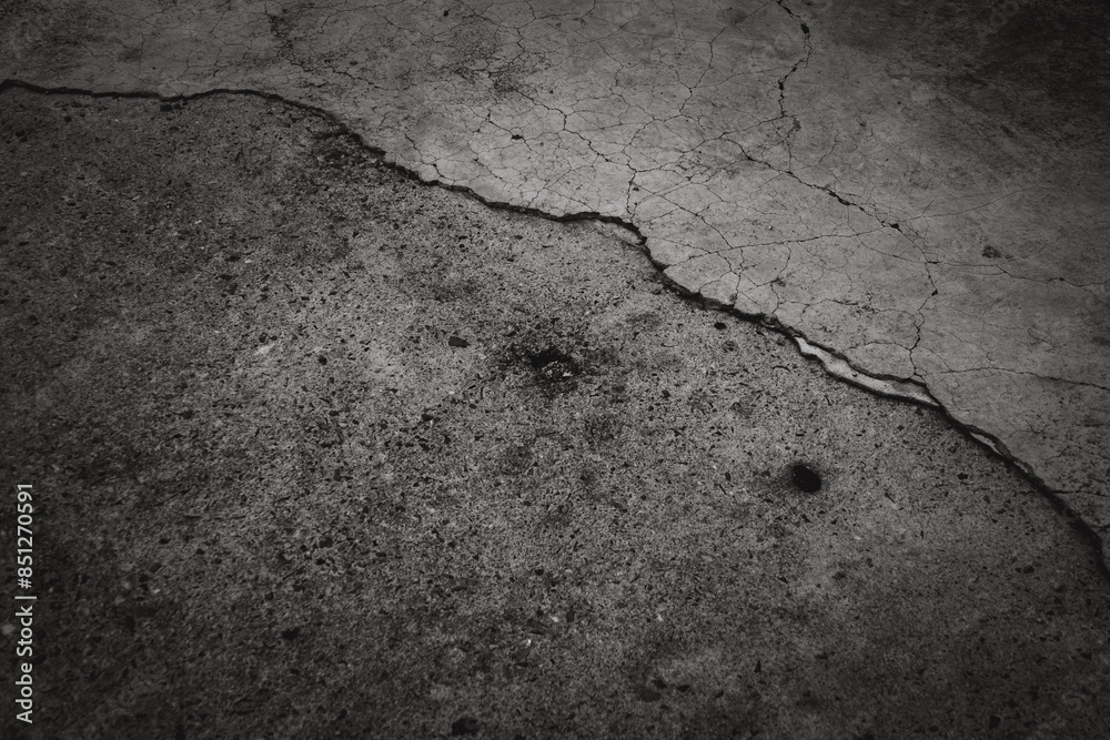Obraz premium A black and white photo of a cracked concrete floor