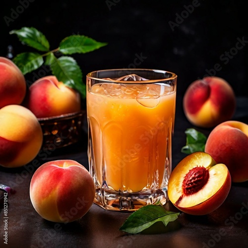 peach juice, glass, juice