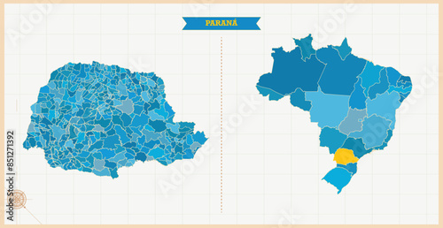 A Map highlighting Parana in the Brazil Map, Parana and Brazil modern map with Colorful Hi detailed Vector, geographical borders