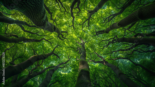 Many forest canopies maintain mysterious gap's, crown shyness, national geographic style, high resolution