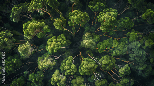 Many forest canopies maintain mysterious gap's, crown shyness, national geographic style, high resolution