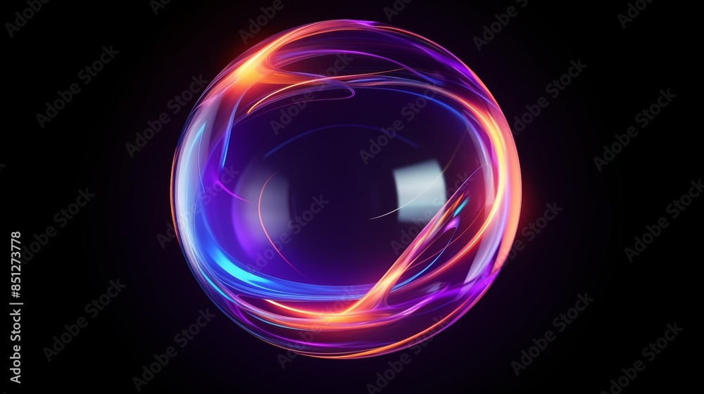 Digital Abstract Glowing Neon Orb with Swirling Light Patterns Digital Abstract Glowing Neon Orb with Swirling Light Patterns