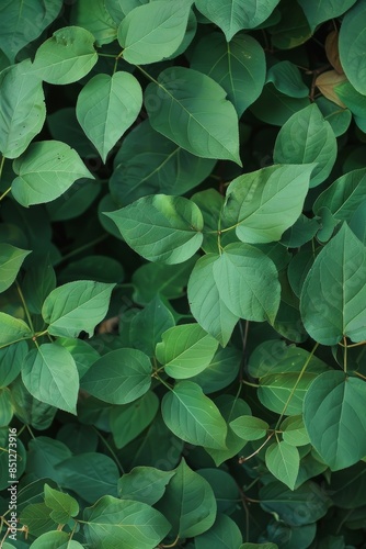 Wallpaper Mural overhead shot of numerous overgrown Japanese knotweed bushes, spade-shaped leaves, super realistic detail  Torontodigital.ca