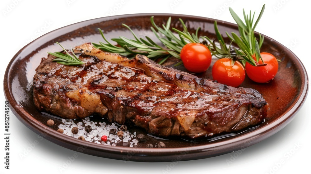 Steak in beautiful plate on white transparent background Steak in beautiful plate on white transparent background