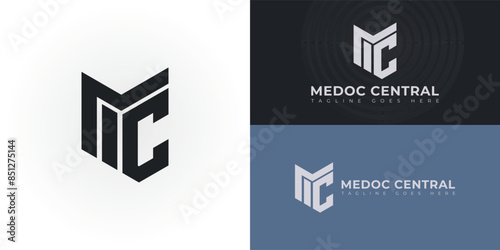 Abstract initial letters MC or CM logo in black color isolated on multiple background colors. The logo is suitable for document service provider logo vector design illustration inspiration templates.