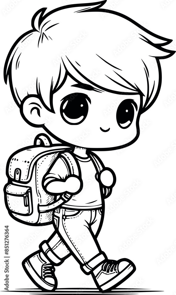 Continuous black line drawing cute school boy with school bag vector Illustration generated by Ai Continuous black line drawing cute school boy with school bag vector Illustration generated by Ai