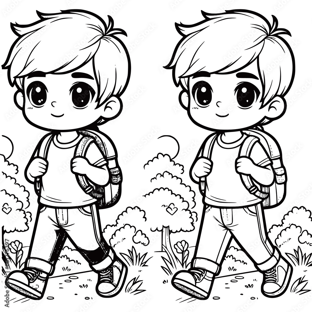 Line drawing two cute school boy with school bag vector Illustration generated Ai Line drawing two cute school boy with school bag vector Illustration generated Ai