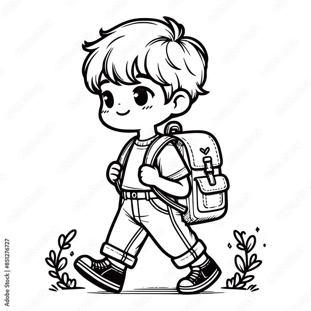 Continuous black line drawing cute school boy with school bag vector Illustration generated by Ai Continuous black line drawing cute school boy with school bag vector Illustration generated by Ai