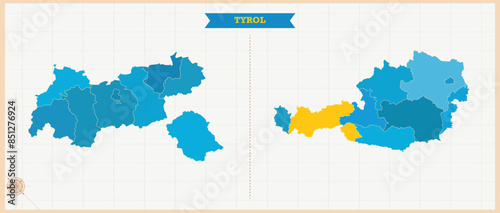 A Map highlighting Tyrol in the Austria Map, Tyrol and Austria modern map with Colorful Hi detailed Vector, geographical borders