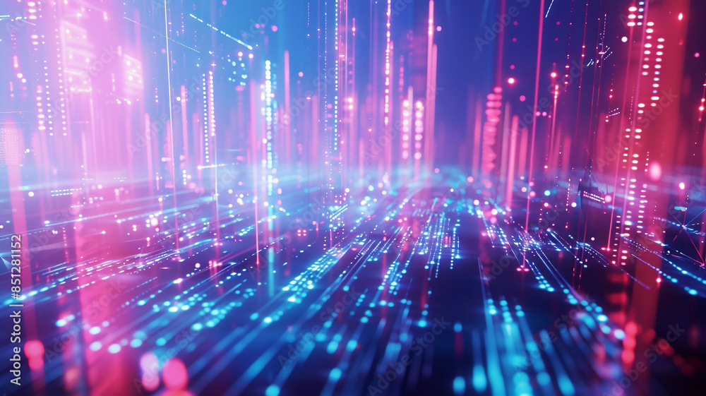 Big data network concept, interconnected data nodes, glowing lines, futuristic technology, detailed and vibrant, high-tech atmosphere