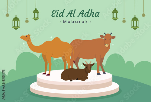 Flat design of Eid Al-Adha Mubarak background vector illustration