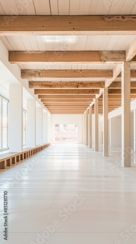 Empty storage room, a warehouse, in beige tones. Luxurious industrial Real Estate composition. © JuanM