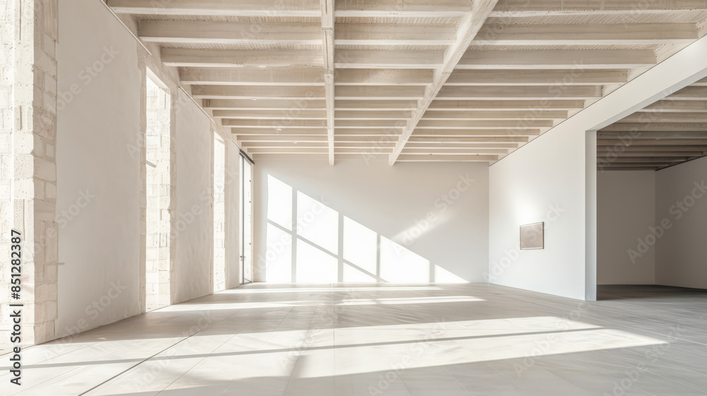 Empty storage room, a warehouse, in beige tones. Luxurious industrial Real Estate composition. Empty storage room, a warehouse, in beige tones. Luxurious industrial Real Estate composition.