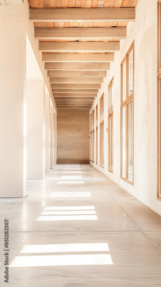 Obraz premium Empty storage room, a warehouse, in beige tones. Luxurious industrial Real Estate composition.