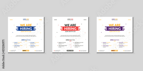Modern and creative hiring square banner template design for social media post