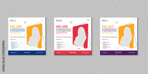 Modern and creative hiring square banner template design for social media post