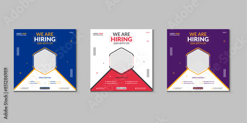 Modern and creative hiring square banner template design for social media post
