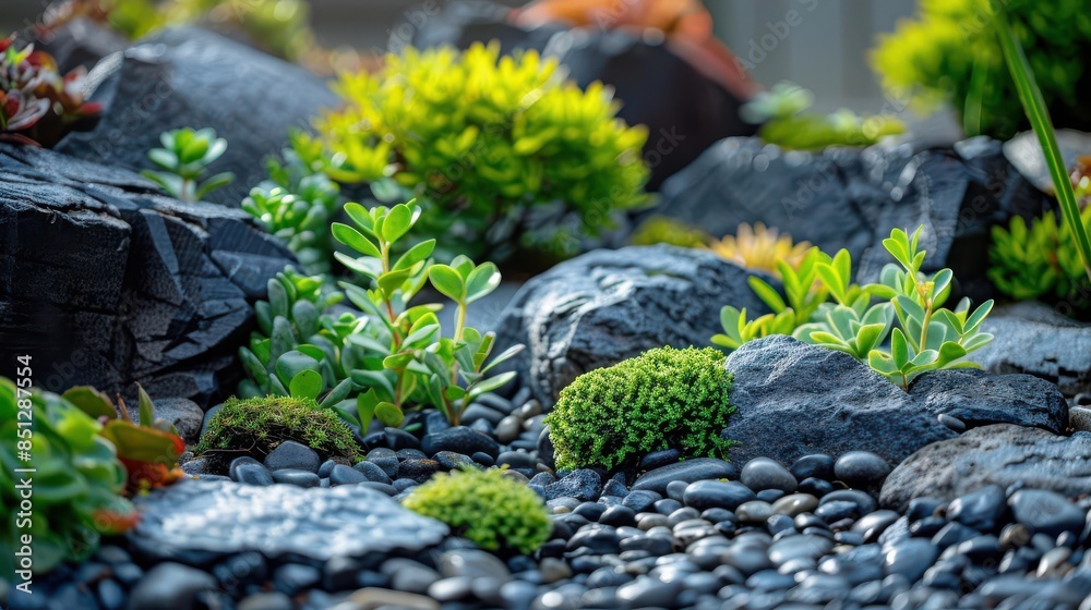 A small rock garden where the plants mimic the shapes and textures of the rocks A small rock garden where the plants mimic the shapes and textures of the rocks