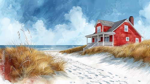 Cozy beach houses nestled among dunes and seagrass