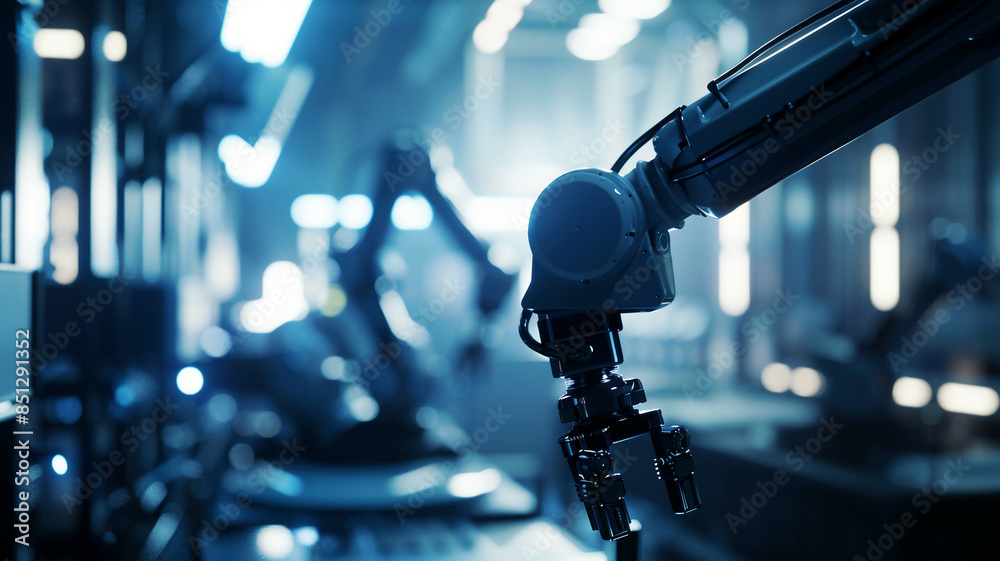 Automation robot arm in advanced industrial factory, Industry 4.0 concept, high-tech machinery, detailed and modern, bright lighting Automation robot arm in advanced industrial factory, Industry 4.0 concept, high-tech machinery, detailed and modern, bright lighting